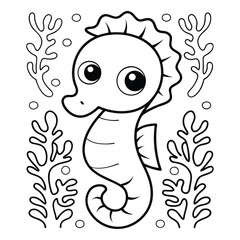 Naklejka premium Seahorses Coloring Pages For Kids