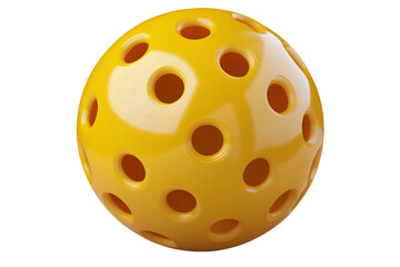 A yellow pickleball with holes on a transparent background