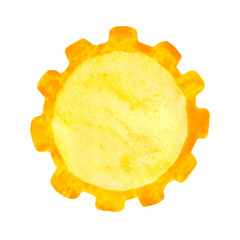 Yellow watercolor sun. Summer decor element.
