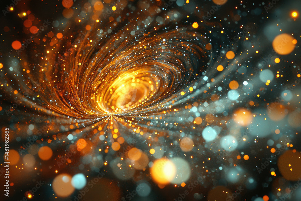 Aufkleber a swirling vortex of golden and teal lights, creating a mesmerizing cosmic abstract art.