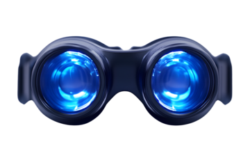 Futuristic Goggles with Glowing Blue Lenses for Virtual Reality and Augmented Vision Technology