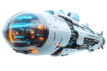 Futuristic Spaceship with Advanced Technology and Illuminated Interior Perfect for SciFi and