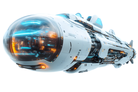 Futuristic Spaceship with Advanced Technology and Illuminated Interior Perfect for SciFi and