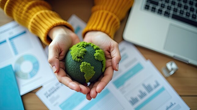 Hands holding a miniature globe representing environmental stewardship.