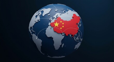 China Global Trade: 3D Globe Map with Chinese Flag for International Business