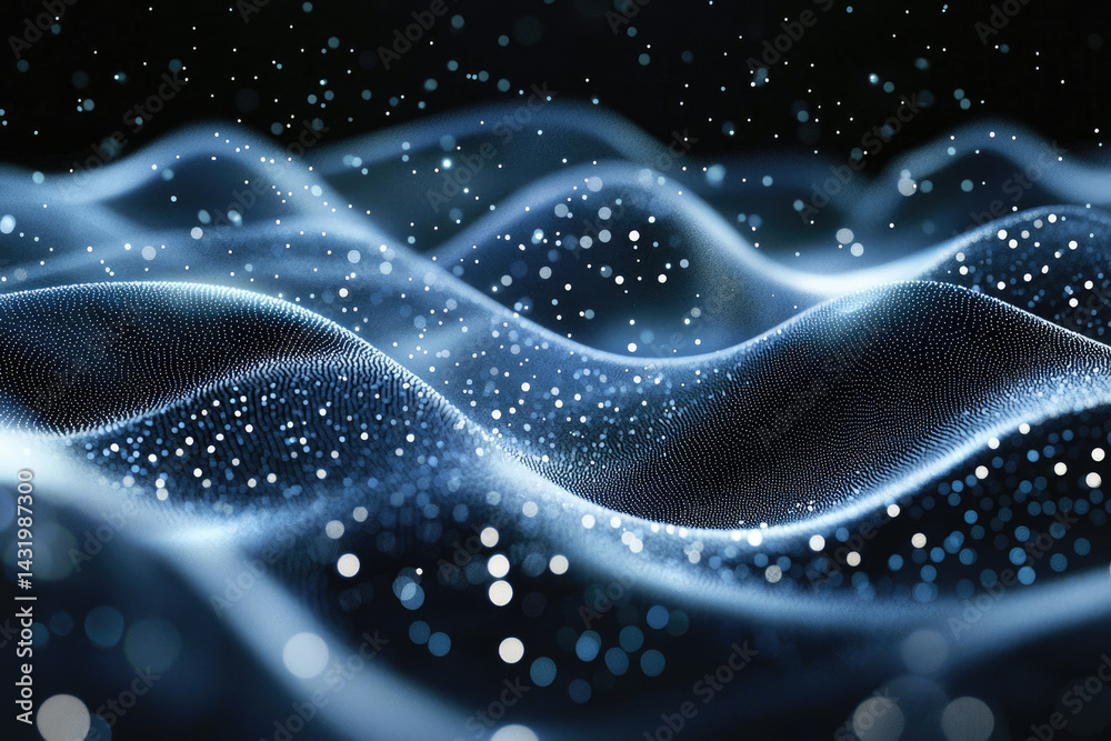 Poster Abstract blue particle wave background with glowing dots, creating a dynamic and futuristic feel.