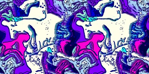 Modern marbled boho seamless border pattern. Funky wavy fashion background banner design. Painterly swirl effect for summer retro 80s vibes wash tape blue pink trim.