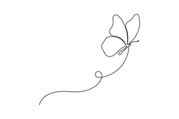 Butterfly continuous one line drawing, single line art, linear style, isolated on a white background.