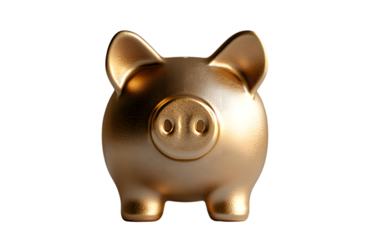 Golden Piggy Bank Shiny Metallic Savings Icon for Finance and Wealth Concepts