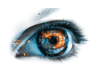 Visionary eye urban landscape digital futuristic perspective isolated on transparent background