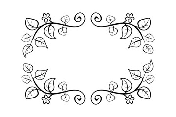 Floral frame vector with leaves and flowers in black and white elegant design
