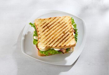 club sandwich on white plate