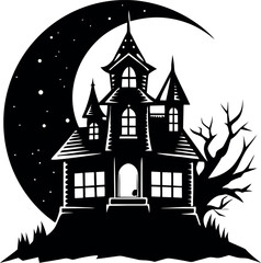 Full Moon Behind Haunted House