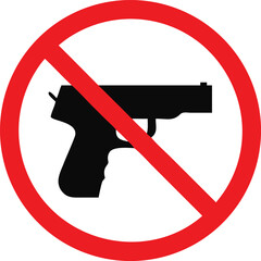  Red "no guns" symbol with a black handgun inside, representing the prohibition of firearms, safety, and anti-violence, perfect for advocacy and social awareness designs.
