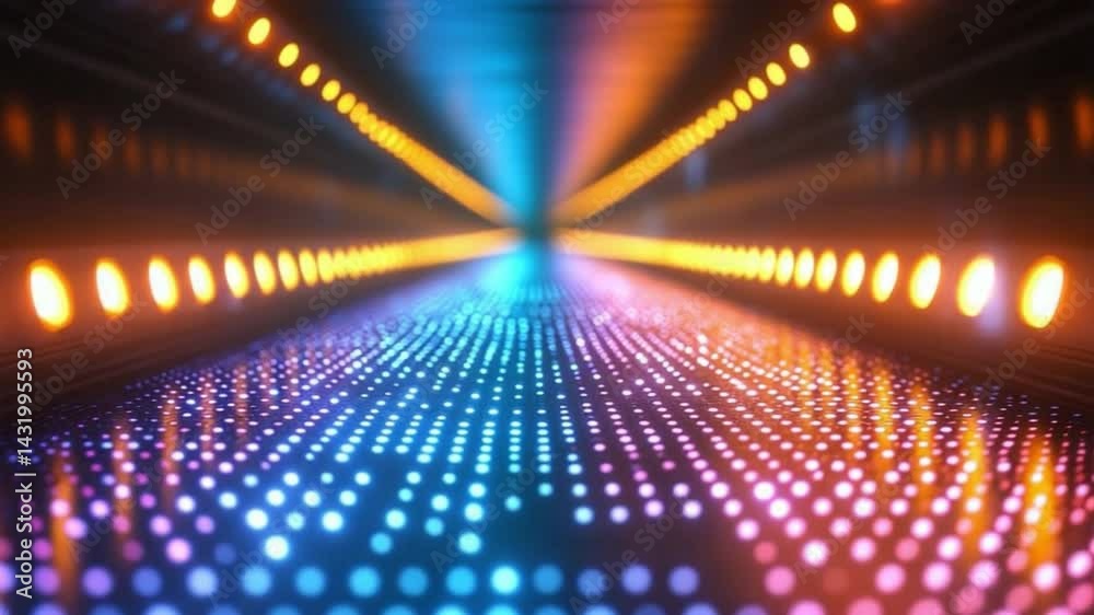 Aufkleber Illuminating Digital Corridor: A mesmerizing digital rendering showcases a futuristic pathway, bathed in vibrant neon lights, leading toward an unseen destination, a realm of possibilities.