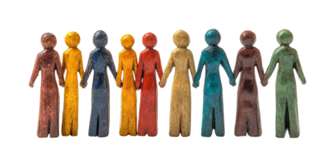 Celebrating unity colorful figures holding hands artistic display isolated on transparent background