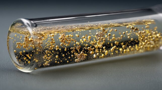 Gold nanoparticles dispersed in liquid solution within a test tube