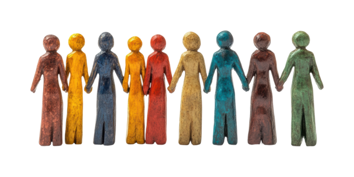 Celebrating unity colorful figures holding hands artistic display isolated on transparent background