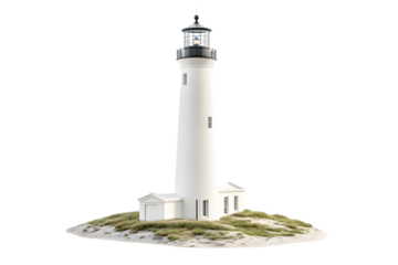 Isolated Lighthouse on Coastal Dunes Ocean Beacon Maritime Landmark Navigation Tower