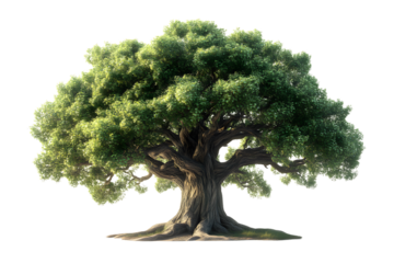 Large ancient tree lush green foliage majestic nature isolated on black background