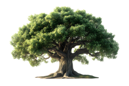Large ancient tree lush green foliage majestic nature isolated on black background