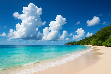 青空と入道雲が広がる静かな浜辺
