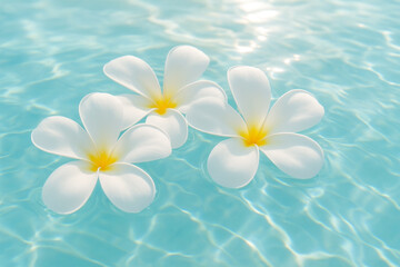 Naklejka premium 水面に浮かぶ白いプルメリアの花
