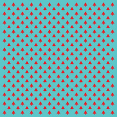Festive pattern designed from small red Christmas trees on a neon cyan