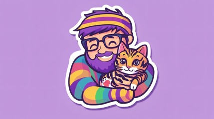 Obraz premium A person lovingly embraces a cute striped kitten. It's a heartwarming scene of affection, perfect for illustrating love and companionship