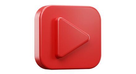 A close up of a red play button icon with rounded corners on a black background in a digital rendering