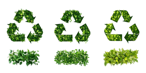 green recycle symbol icon set isolated on white transparent background