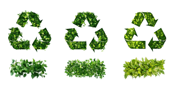 green recycle symbol icon set isolated on white transparent background