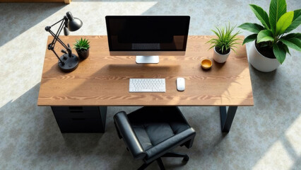 Top view office desk hero header
