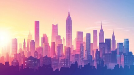 Fototapeta premium Colorful New York City Skyline at Sunrise
