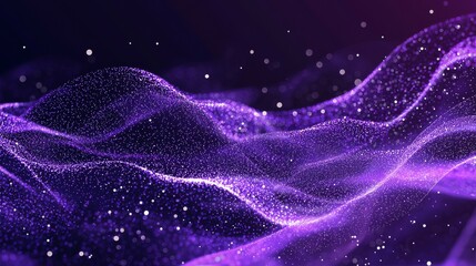 Fototapeta premium Abstract Background of Glowing Purple Particle Waves and Shimmering Stars