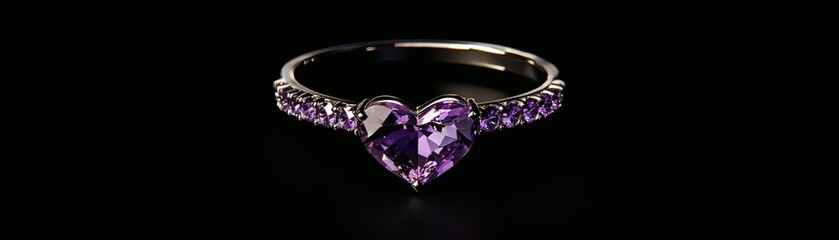 A stunning ring featuring a beautiful heart shaped purple gem
