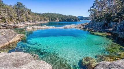 Crystal-Clear Coastal Cove, Sunny Day