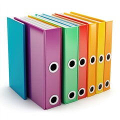 Fototapeta premium Colorful file folders stacked neatly on a white background.
