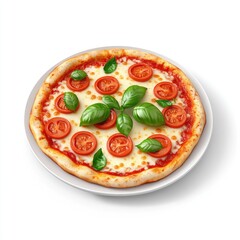 Deliciously garnished pizza on a plate.