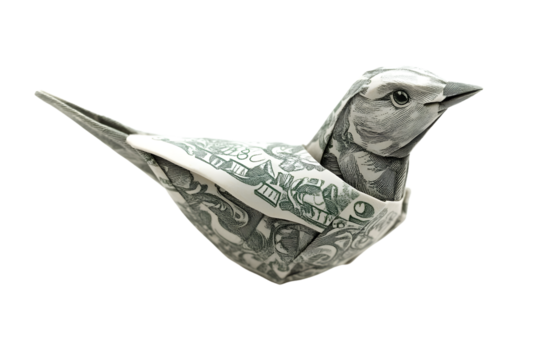 Origami Bird Crafted from Currency Paper Artistic Folded Money Design Creative Financial Symb