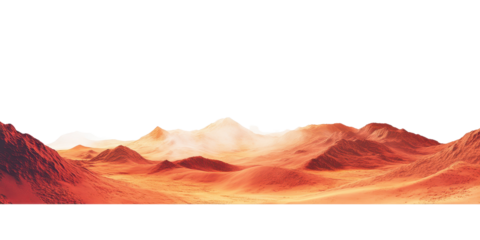 Martian landscape with red dunes isolated on white transparent background