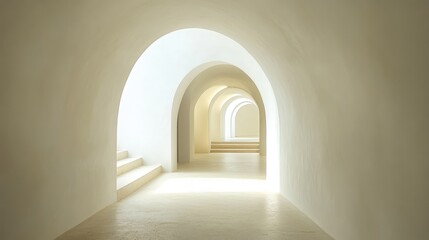 Obraz premium Endless White Archway Tunnel: Light and Shadow Play in Minimalist Architecture