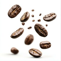 Fototapeta premium Isolated Falling Coffee Beans on White Background white