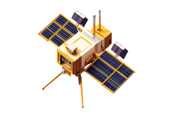 Satellite in Space with Solar Panels and Antennas for Communication and Observation