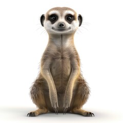 Smiling meerkat, digitally rendered, against a white background.
