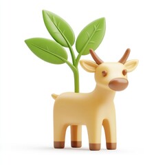 Cute cartoon cow with plant growing from its back.