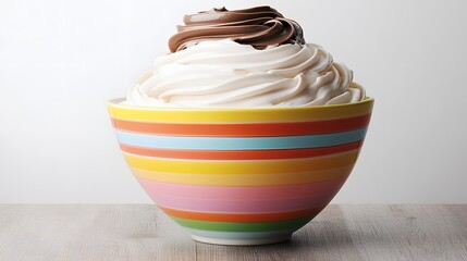 Delicious Whipped Cream Dessert in Colorful Striped Bowl