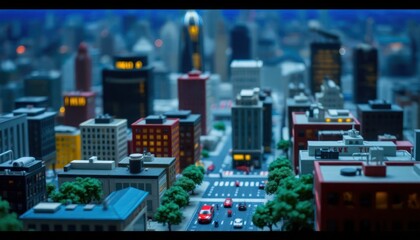 Miniature city model at night
