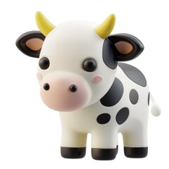 Naklejka premium Cute cartoon cow figurine with large black spots.
