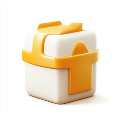 Orange-accented, cube-shaped food container.